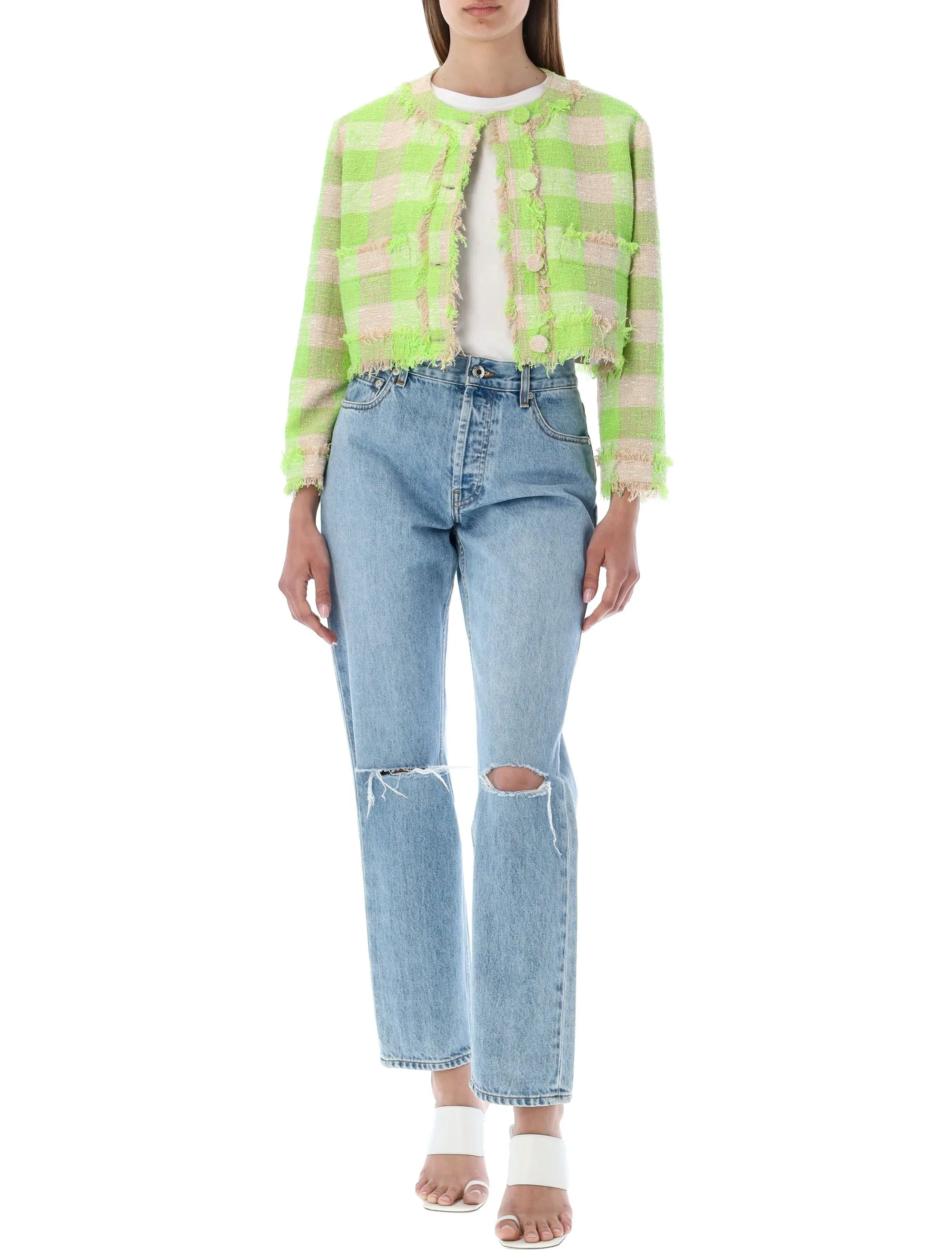 MSGM Check Pattern Long Sleeved Cropped Jacket
