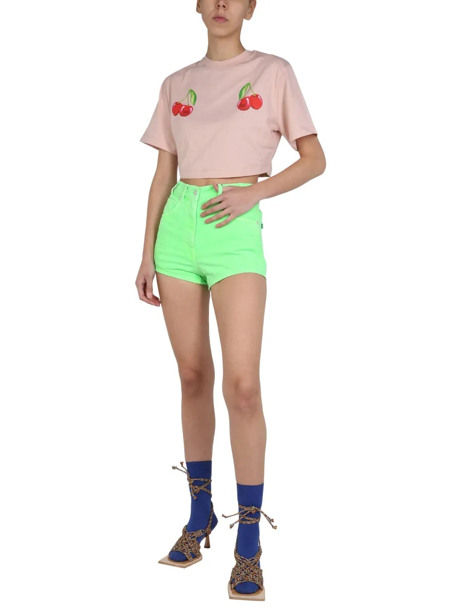 MSGM Cherry Print Cropped T-Shirt