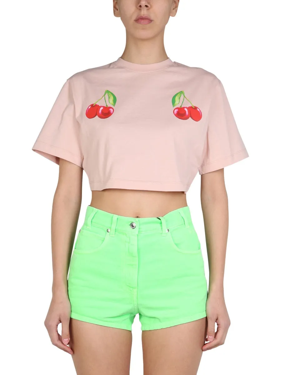 MSGM Cherry Print Cropped T-Shirt