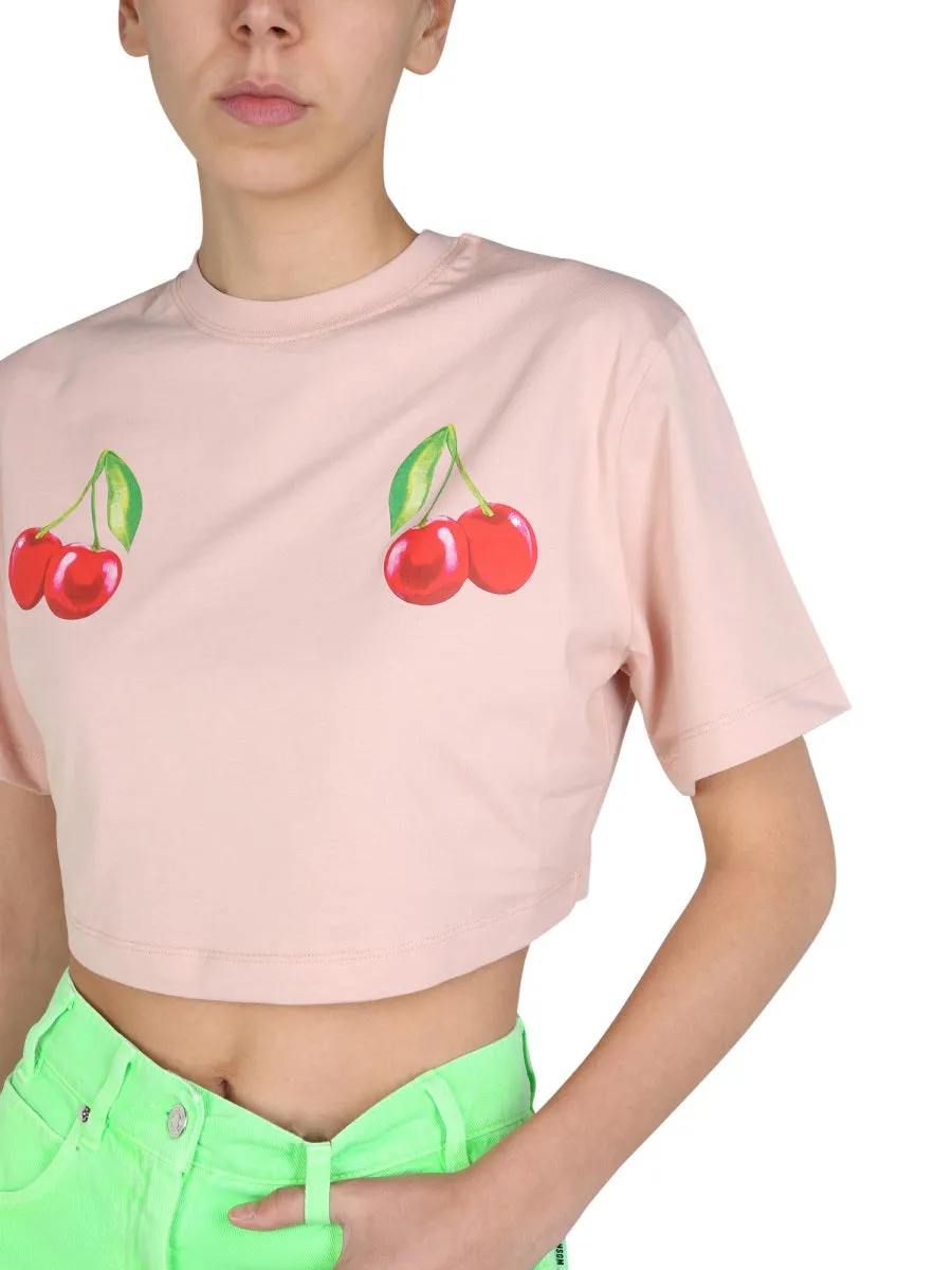 MSGM Cherry Print Cropped T-Shirt
