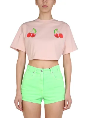 MSGM Cherry Print Cropped T-Shirt