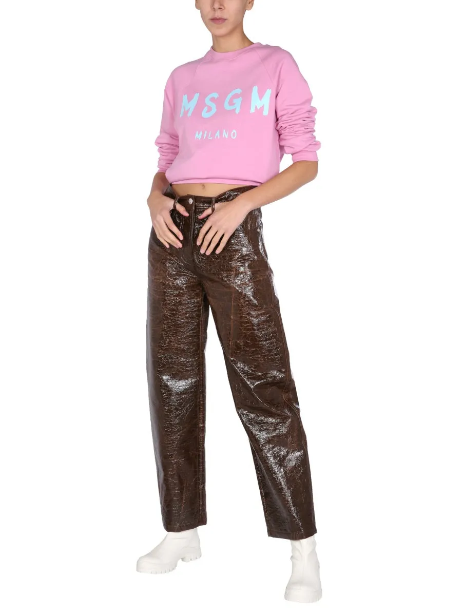 MSGM Faux-Leather Wide Leg Trousers