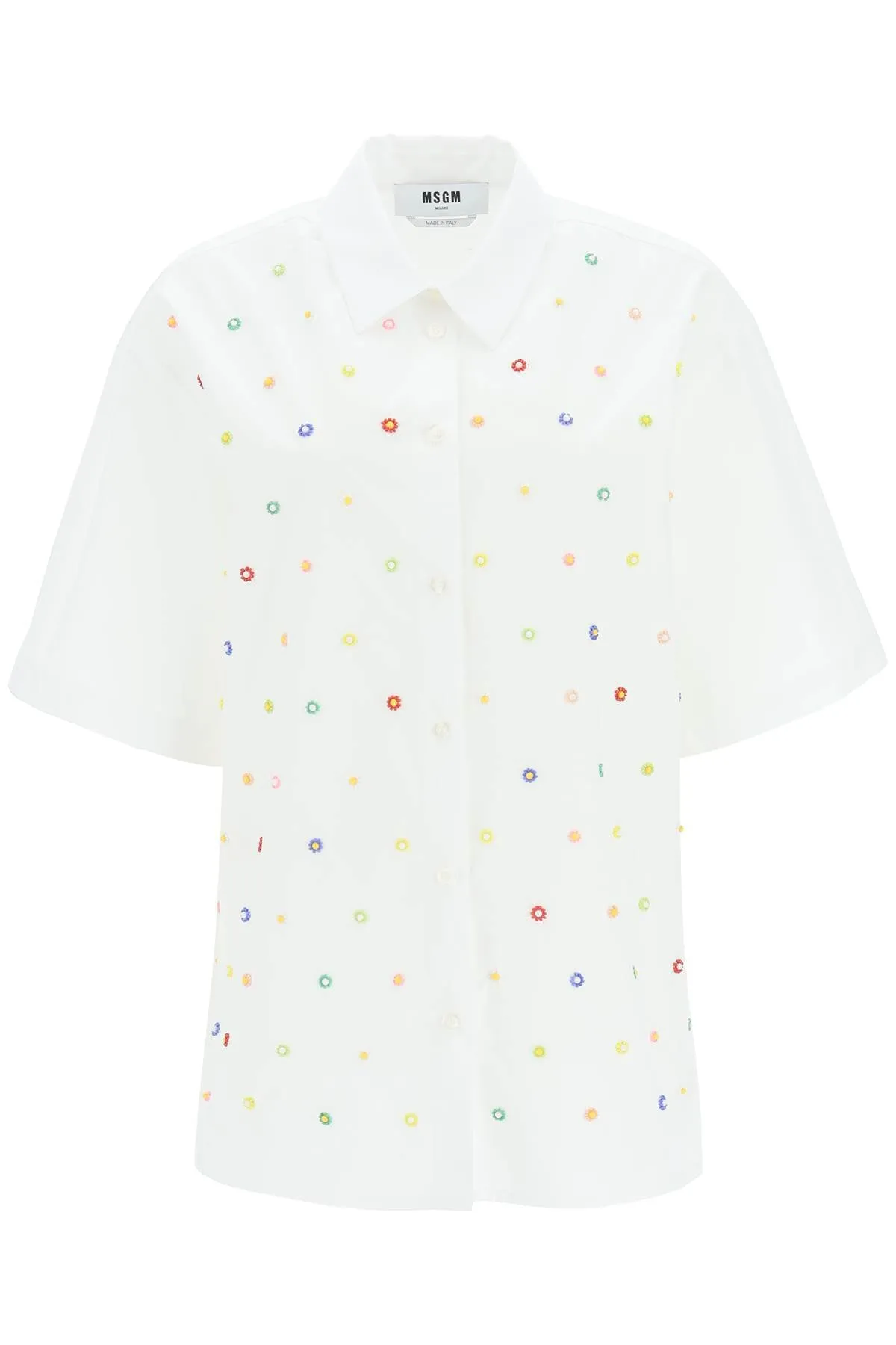 MSGM Floral Beads Embroidered Short-Sleeve Shirt