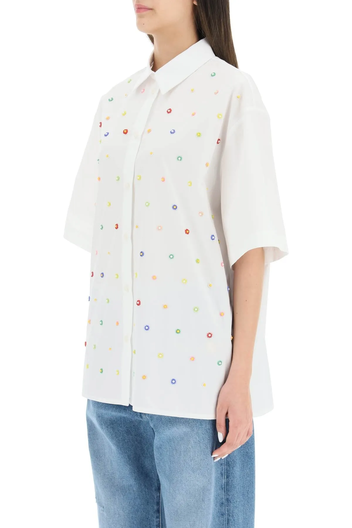 MSGM Floral Beads Embroidered Short-Sleeve Shirt
