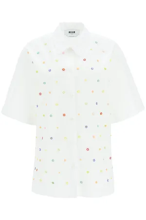 MSGM Floral Beads Embroidered Short-Sleeve Shirt