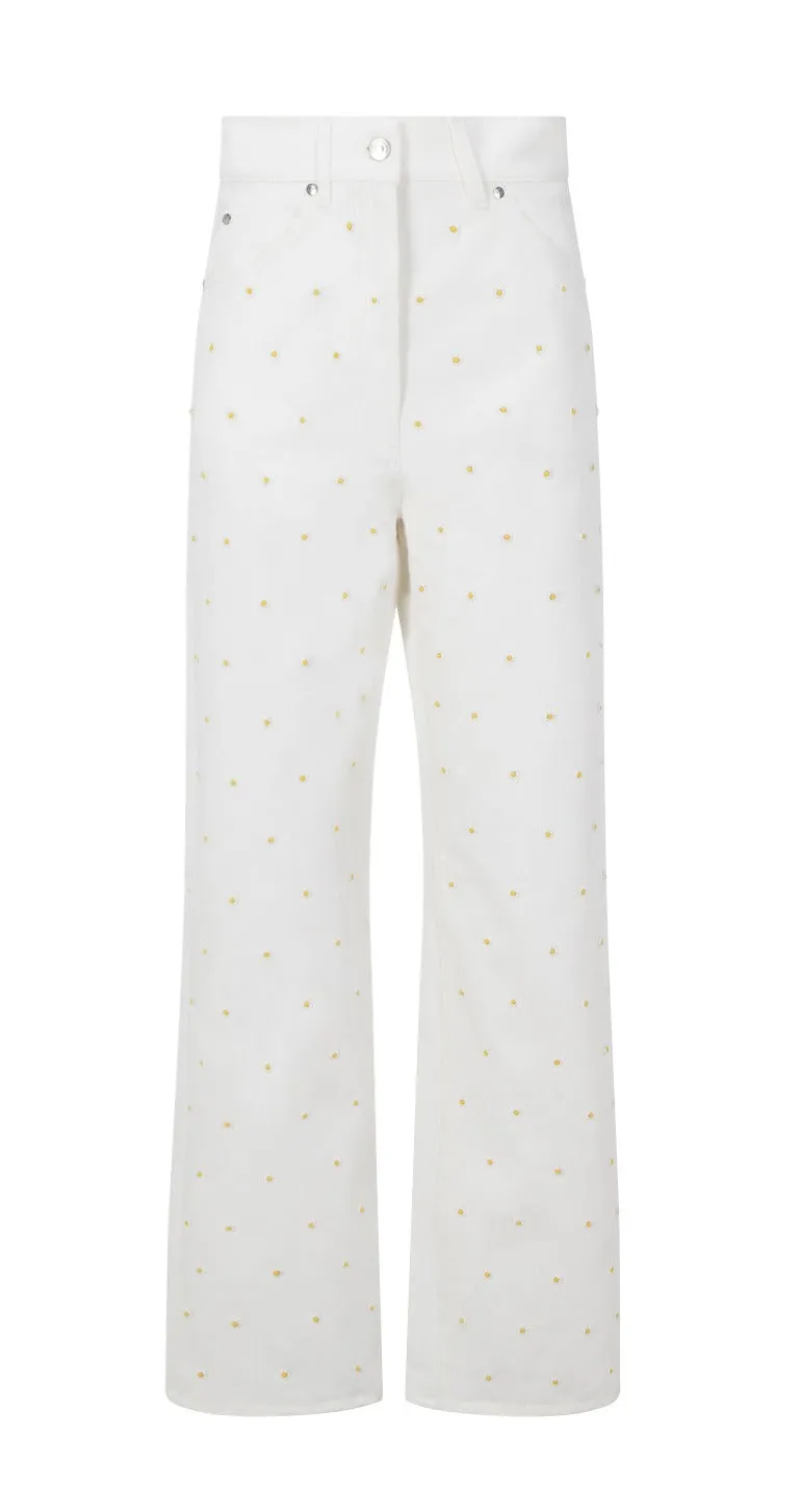 MSGM Floral Embroidered Straight-Leg Jeans
