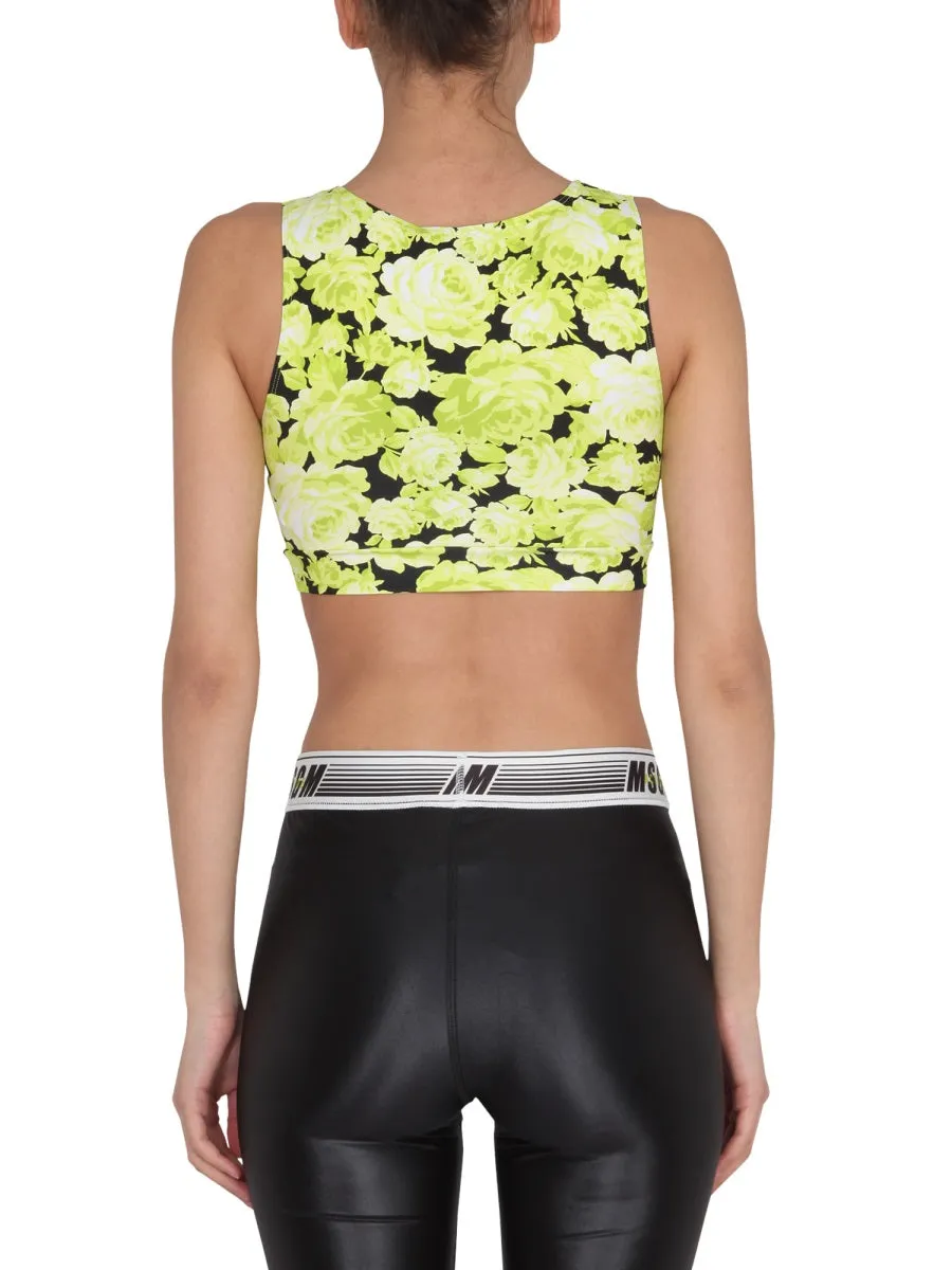 MSGM Floral Print Cropped Tank Top
