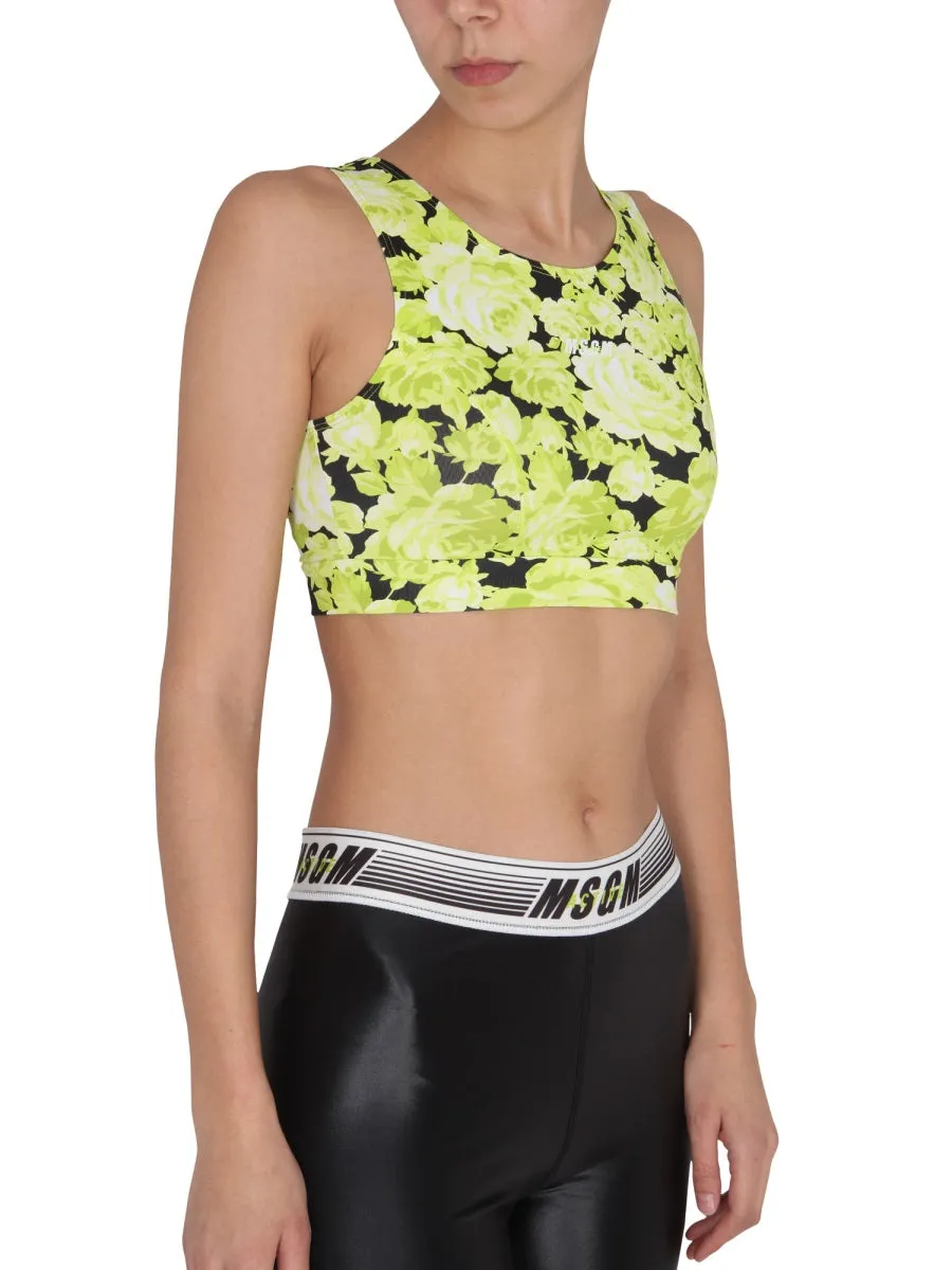 MSGM Floral Print Cropped Tank Top