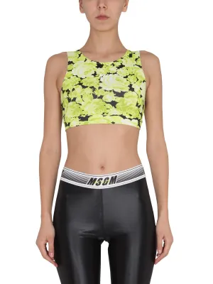 MSGM Floral Print Cropped Tank Top