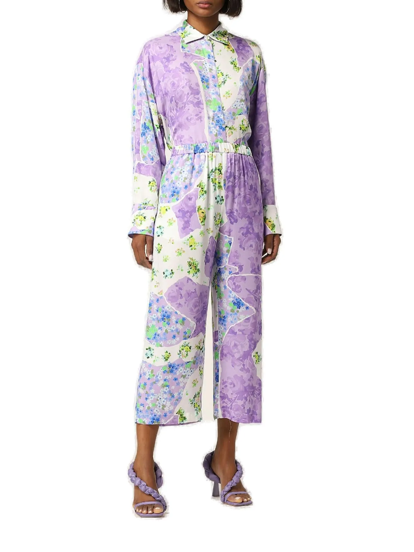 MSGM Floral-Print Patchwork Cropped Trousers