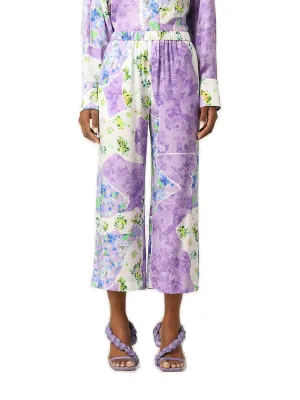 MSGM Floral-Print Patchwork Cropped Trousers