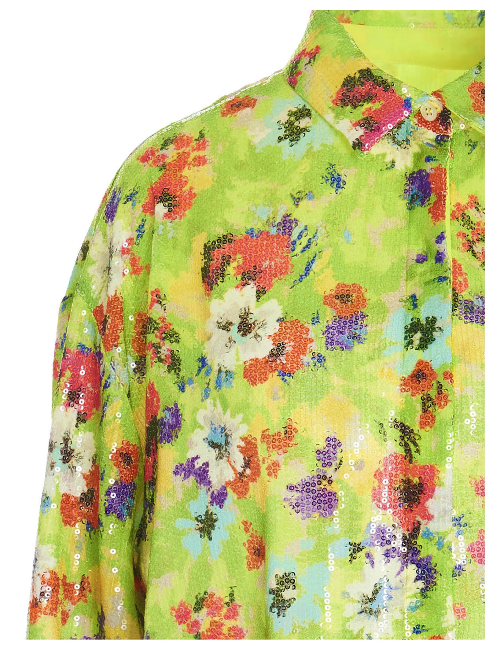 MSGM Floral Print Sequin Embellished Shirt