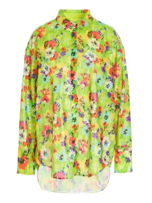MSGM Floral Print Sequin Embellished Shirt