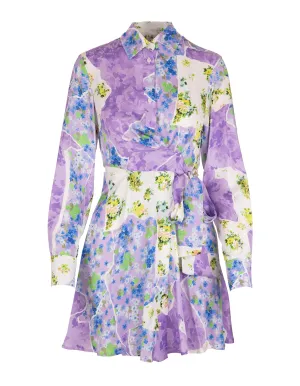MSGM Floral Printed Long Sleeved Shirt Dress