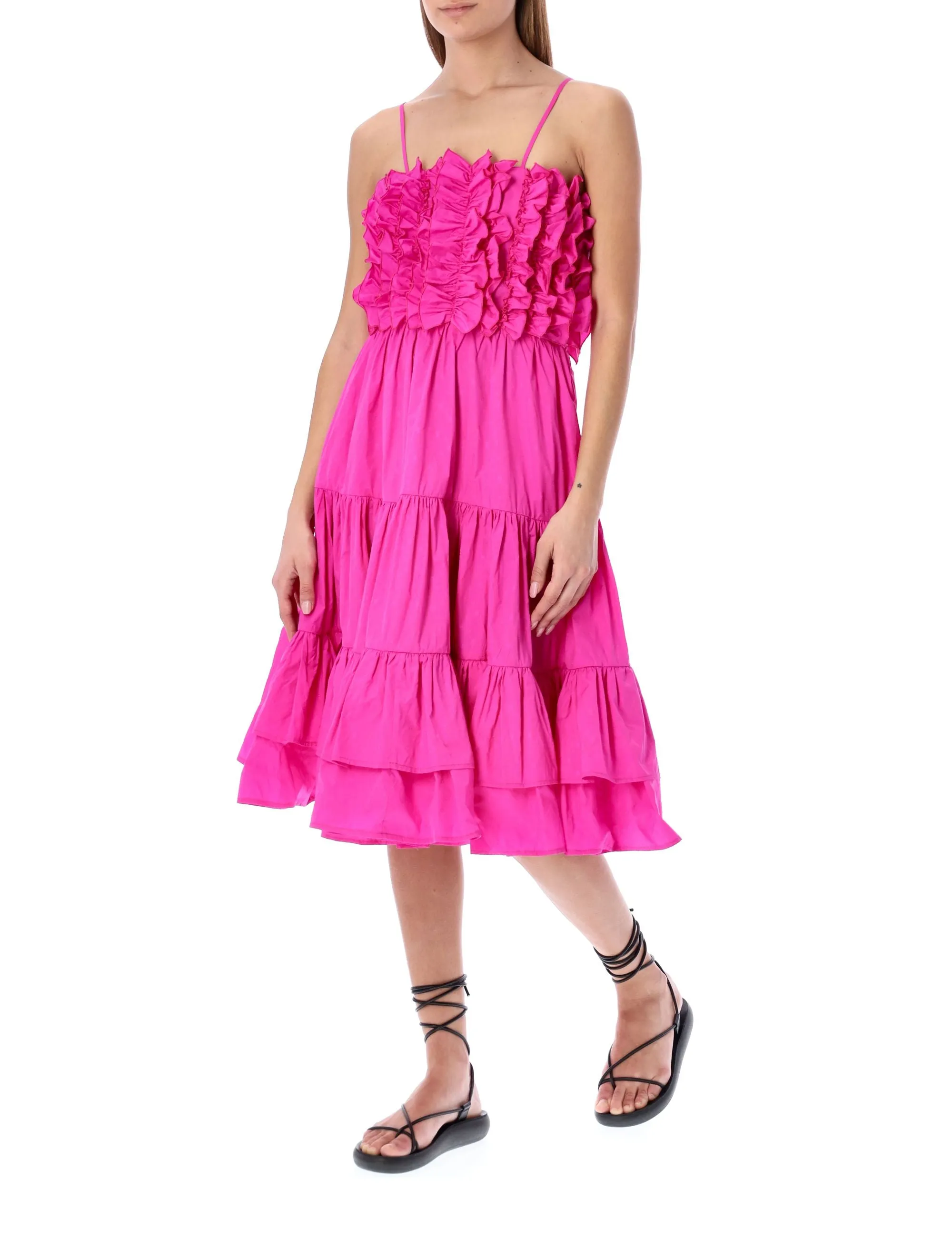 MSGM Flounced Sleeveless Midi Dress