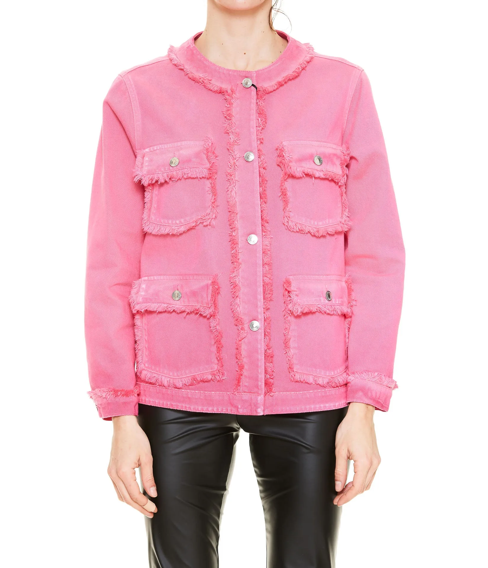 MSGM Fringe Buttoned Denim Jacket