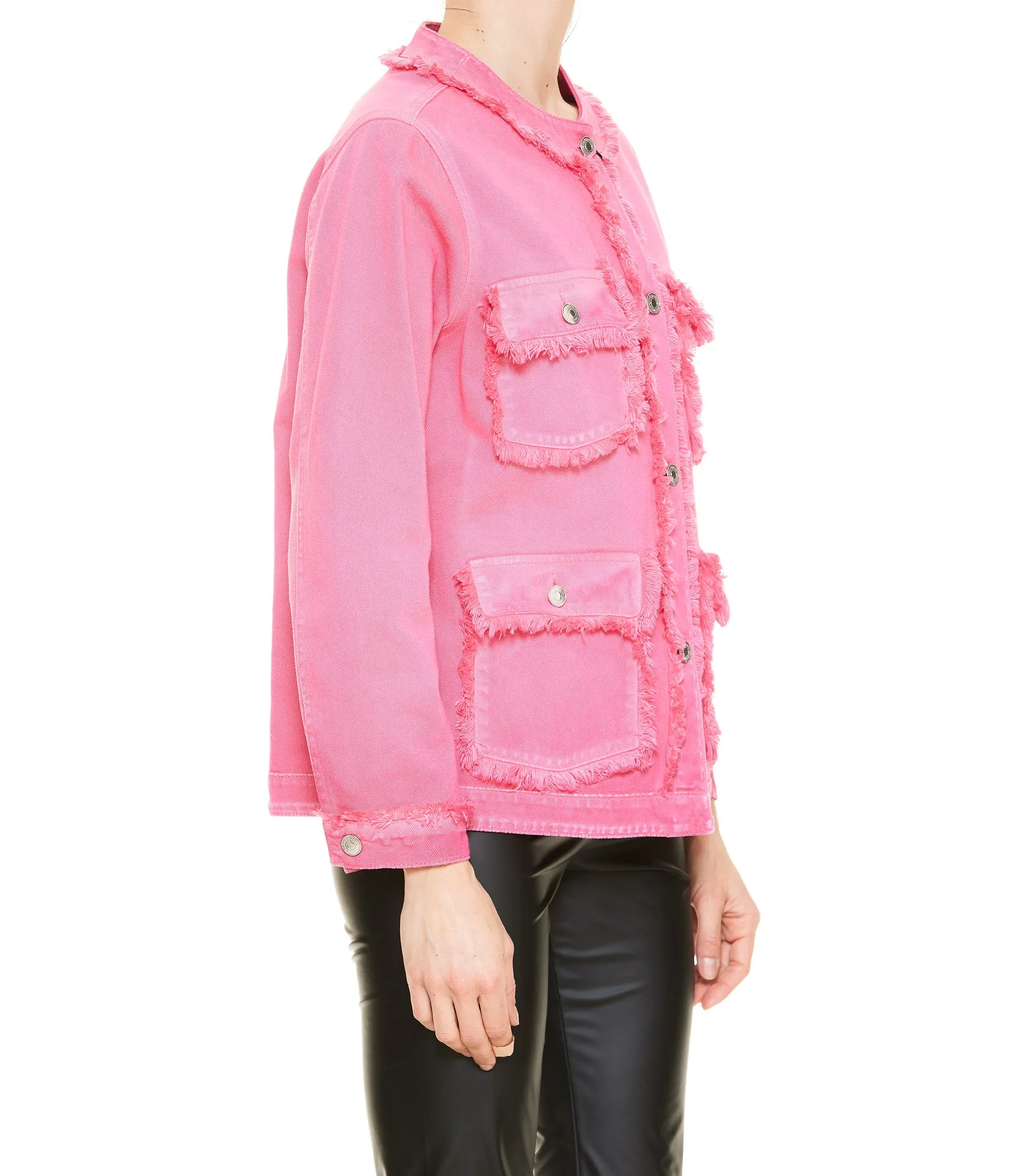 MSGM Fringe Buttoned Denim Jacket