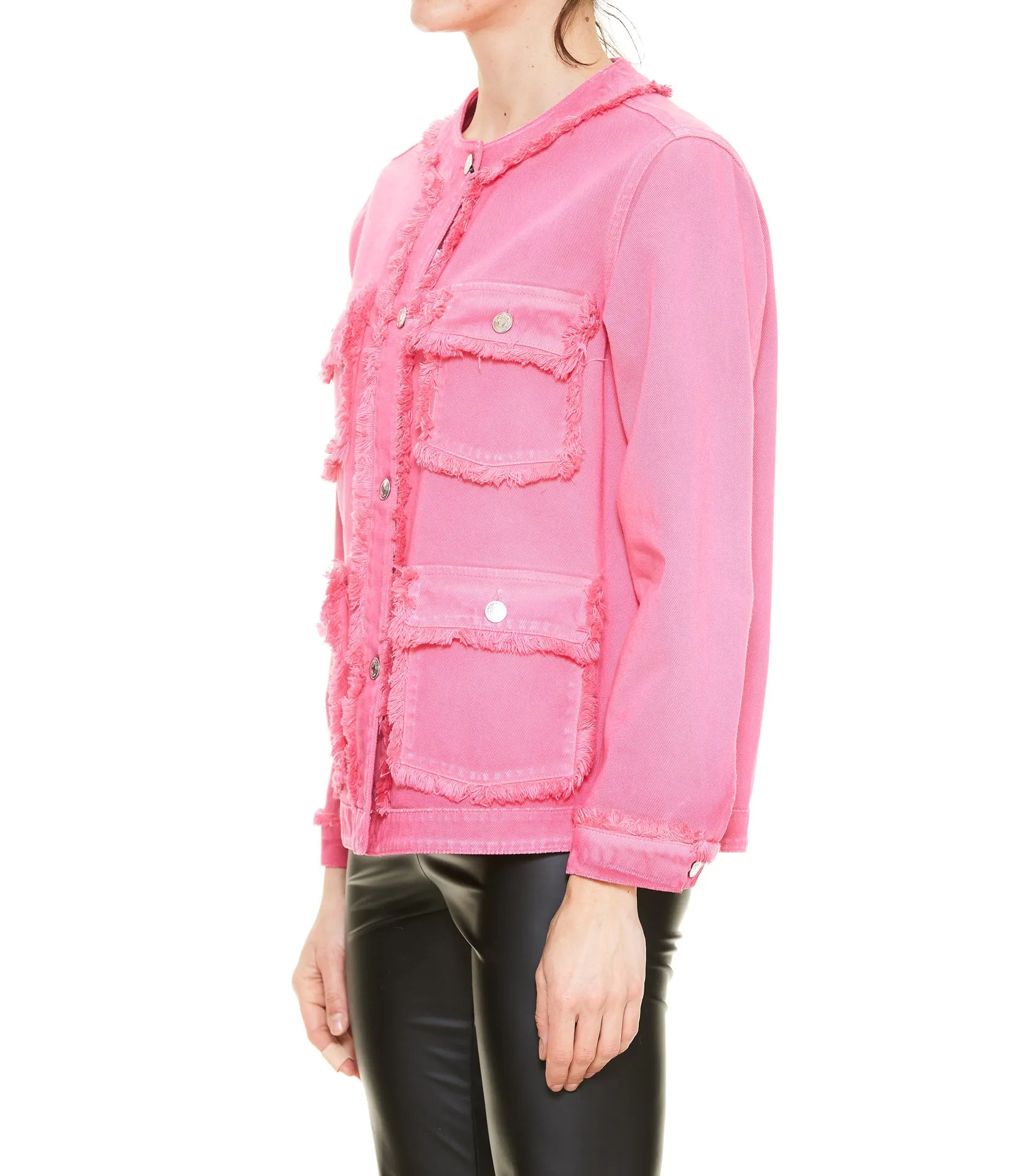 MSGM Fringe Buttoned Denim Jacket