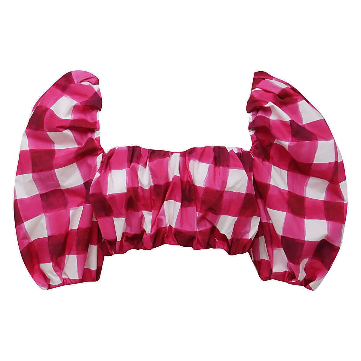MSGM Gingham Check Puff-Sleeves Cropped Top