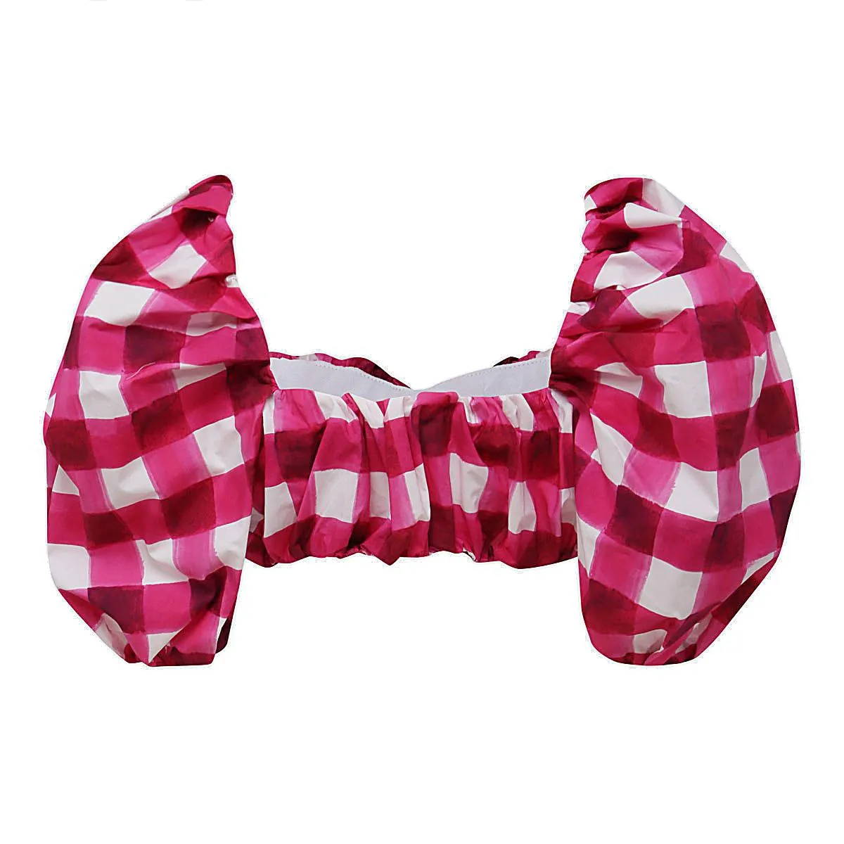 MSGM Gingham Check Puff-Sleeves Cropped Top