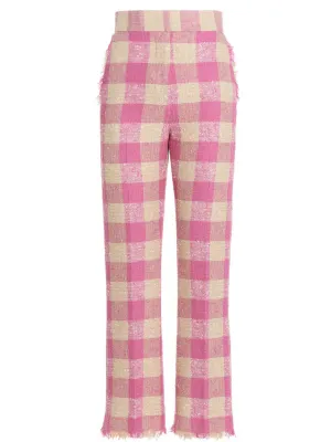 MSGM Gingham Checked Frayed Cropped Pants