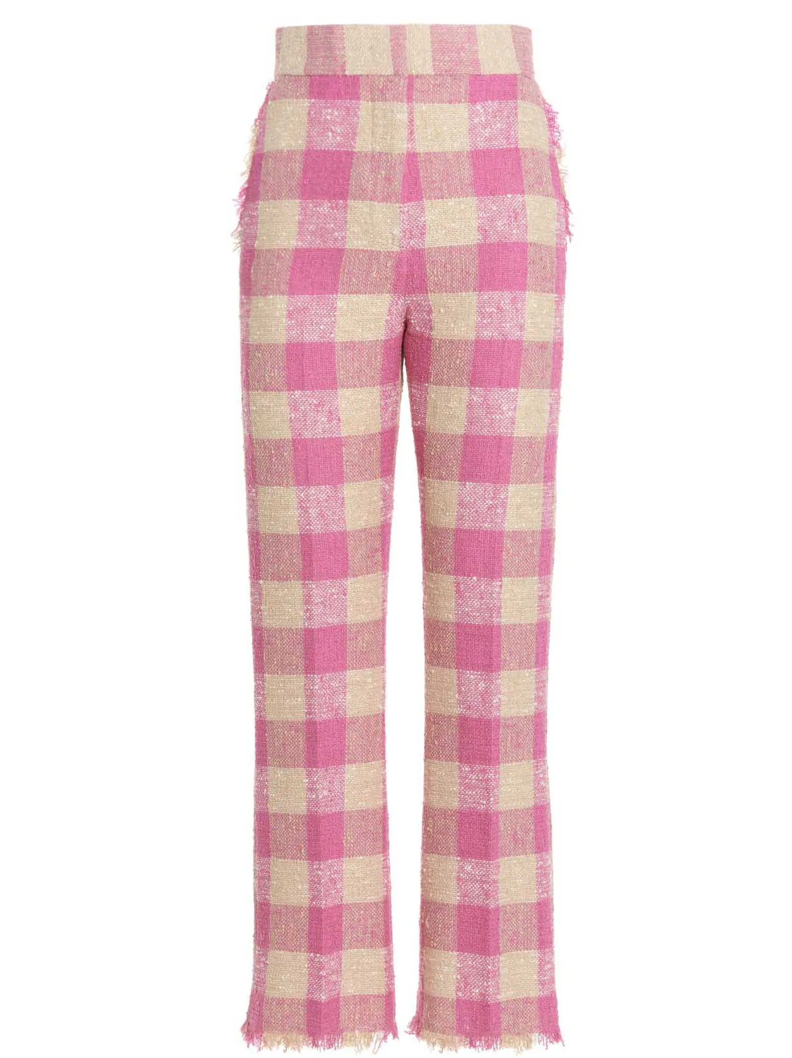 MSGM Gingham Checked Frayed Cropped Pants