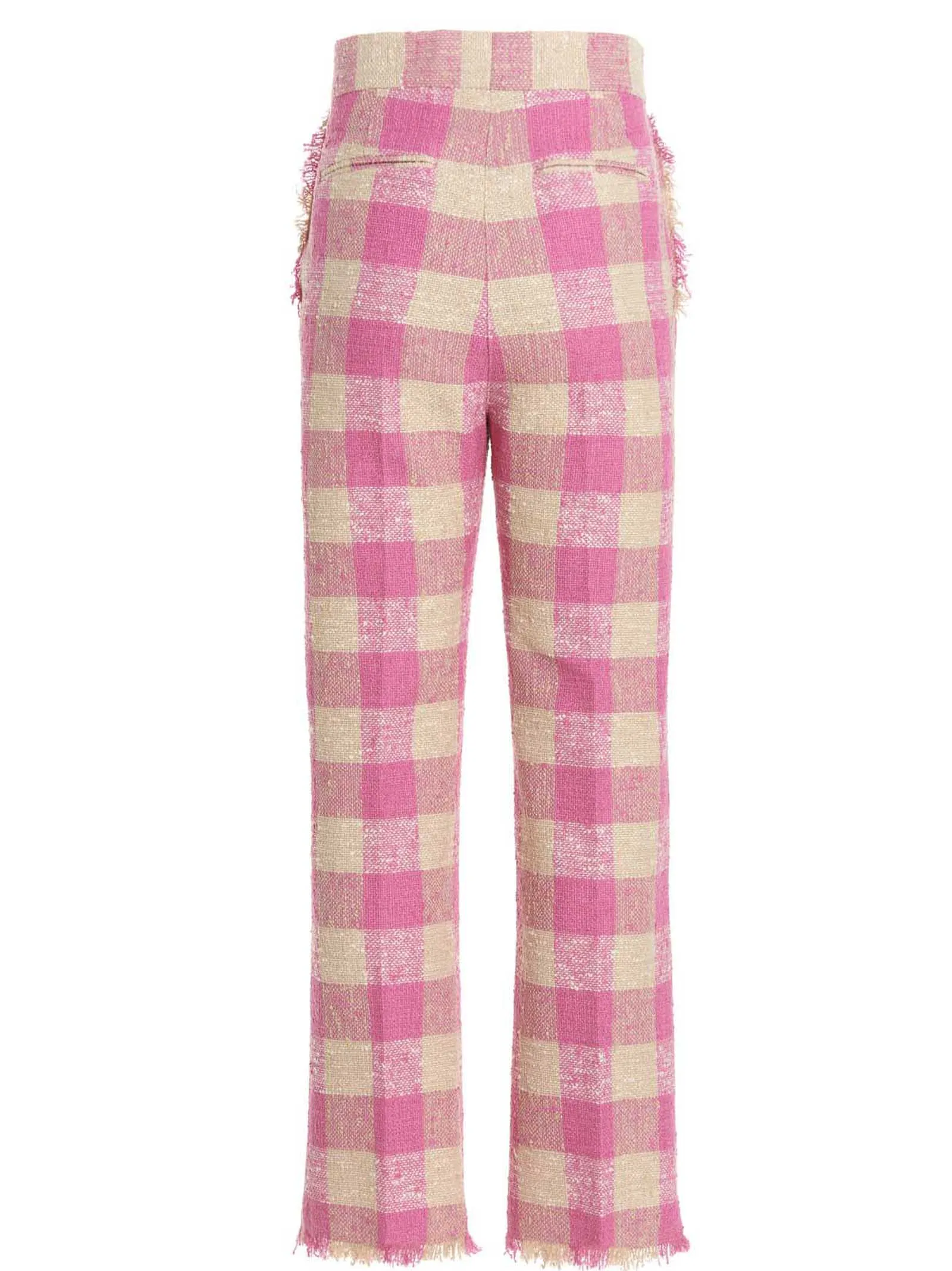 MSGM Gingham Checked Frayed Cropped Pants