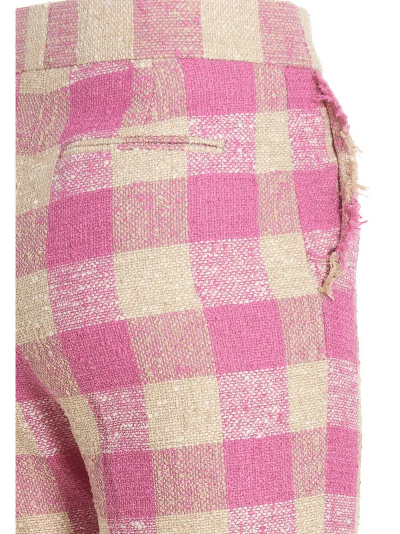 MSGM Gingham Checked Frayed Cropped Pants