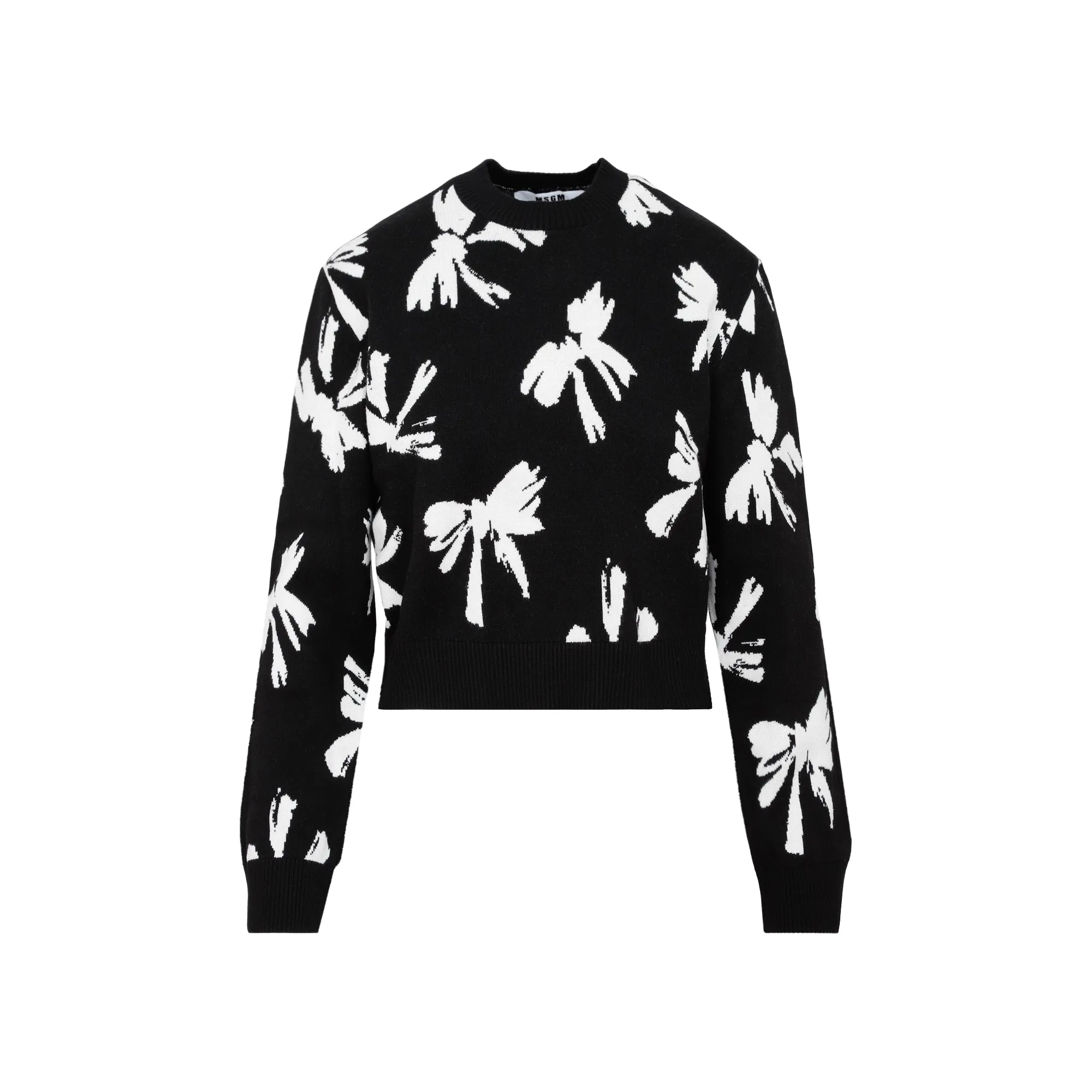 MSGM Graphic Intarsia Long Sleeved Crewneck Sweater