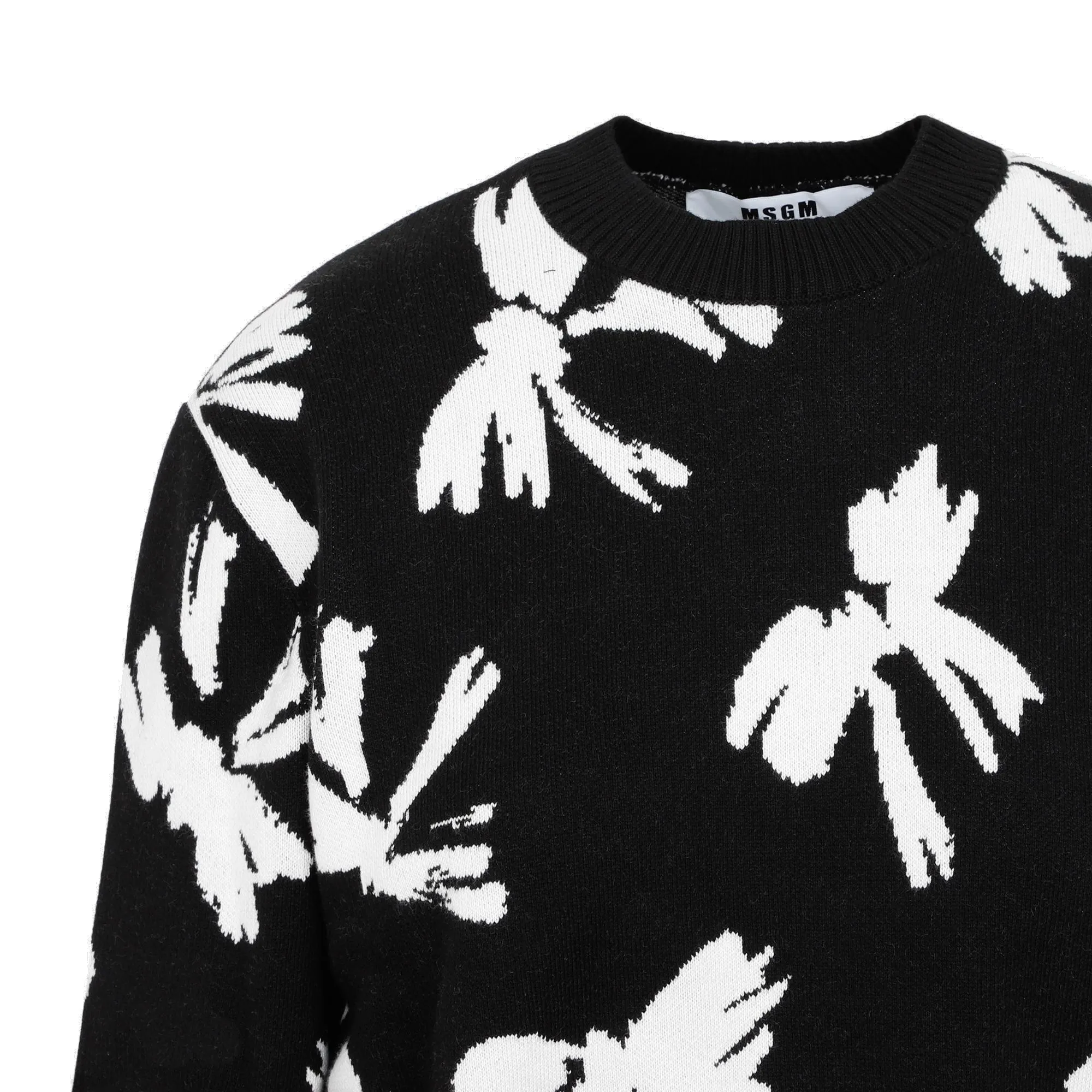 MSGM Graphic Intarsia Long Sleeved Crewneck Sweater