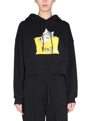 MSGM Graphic Printed Drawstring Hoodie