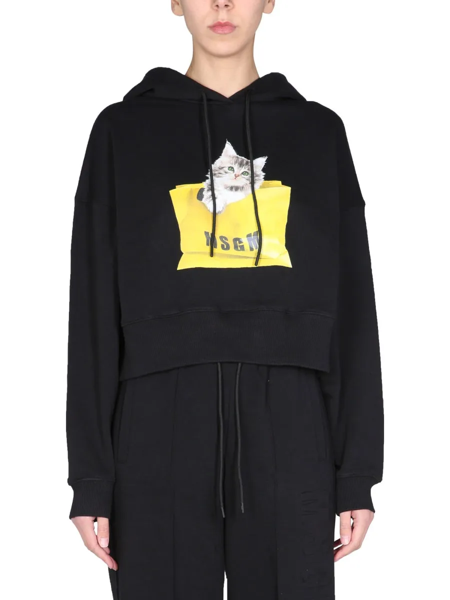 MSGM Graphic Printed Drawstring Hoodie