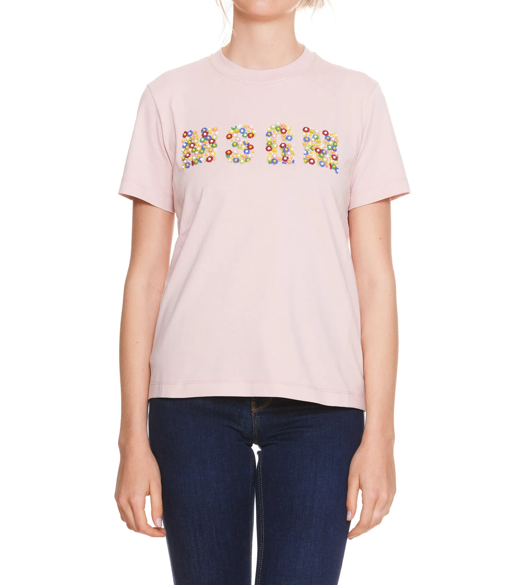 MSGM Logo Embellished Crewneck T-Shirt