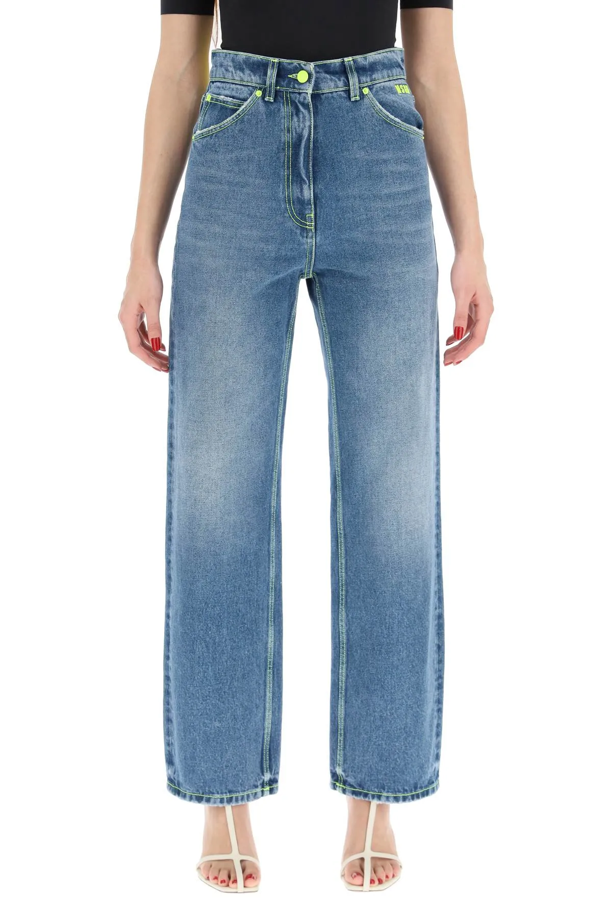 MSGM Logo Embroidered Wide Leg Jeans