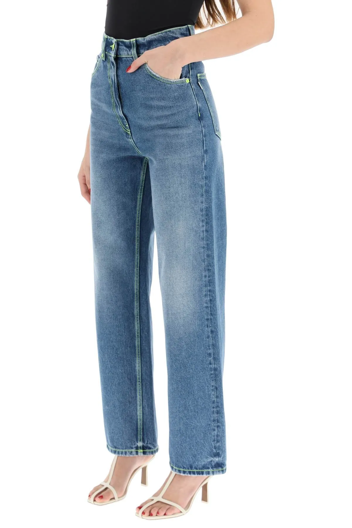 MSGM Logo Embroidered Wide Leg Jeans