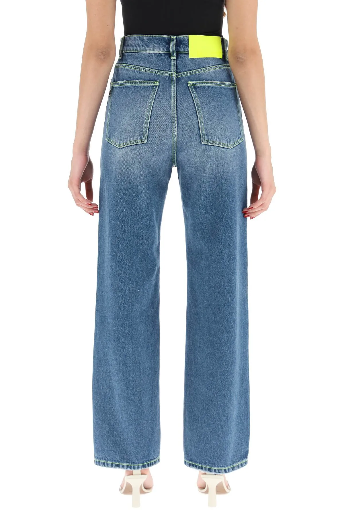 MSGM Logo Embroidered Wide Leg Jeans