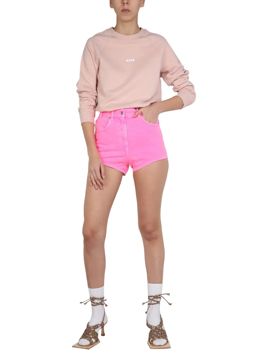 MSGM Logo Patch High-Waisted Denim Shorts