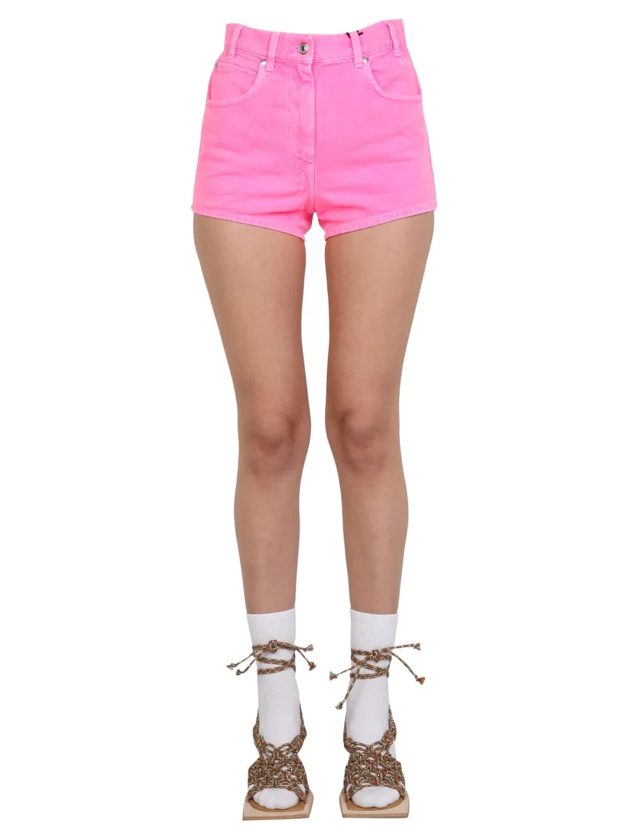 MSGM Logo Patch High-Waisted Denim Shorts