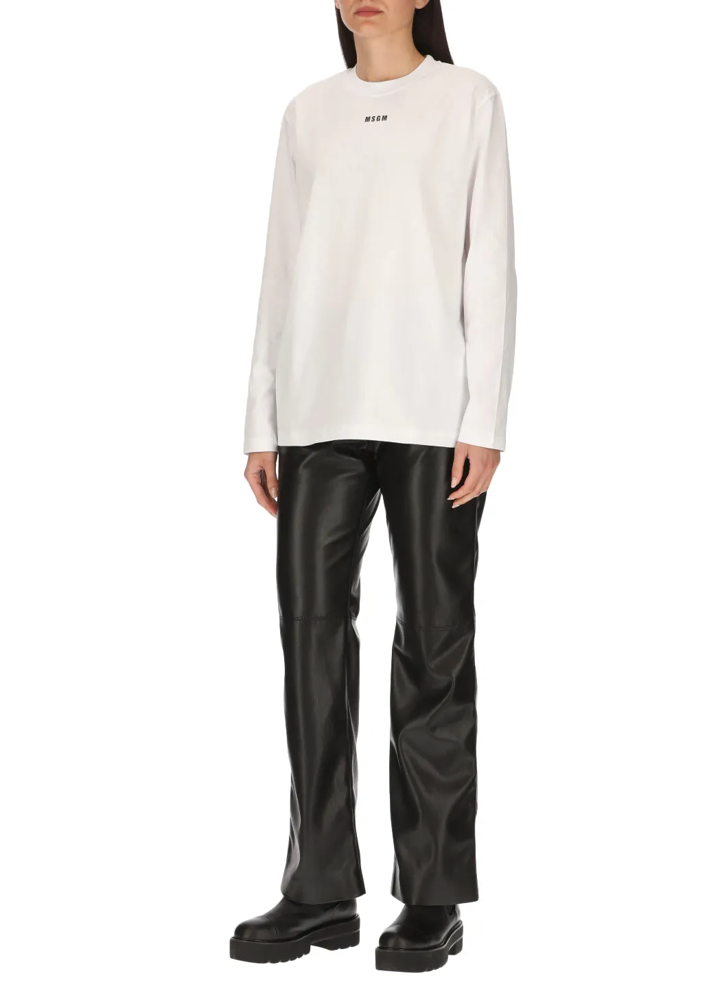 MSGM Logo Printed Long-Sleeved T-Shirt