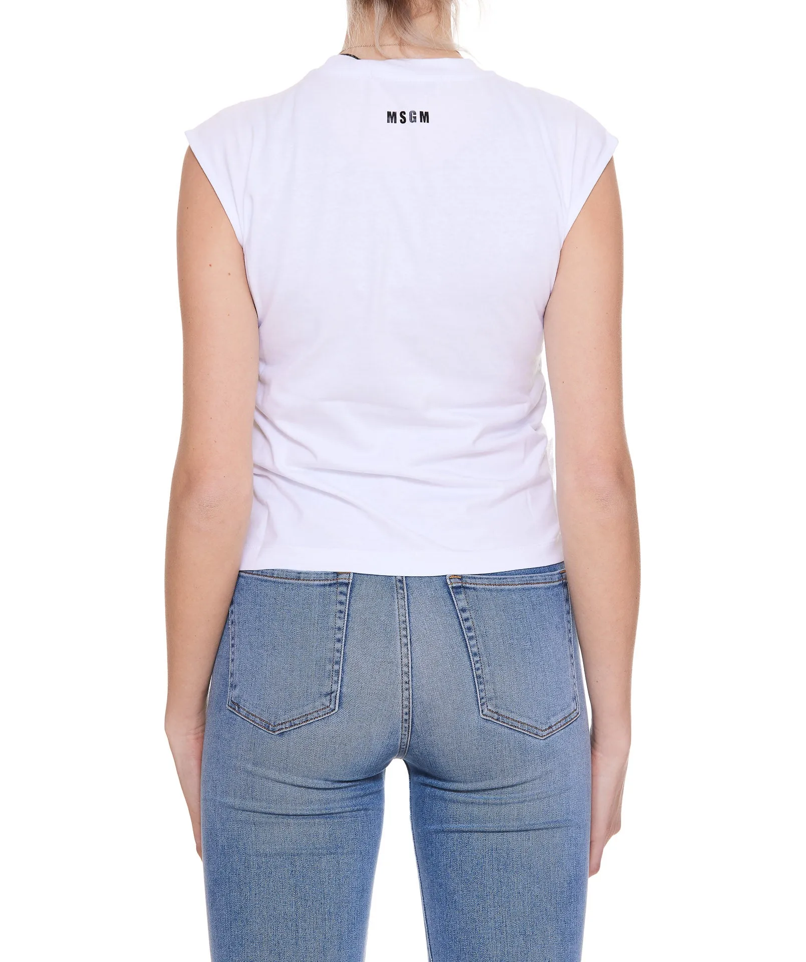 MSGM Logo Printed Ruched Sleeveless Top