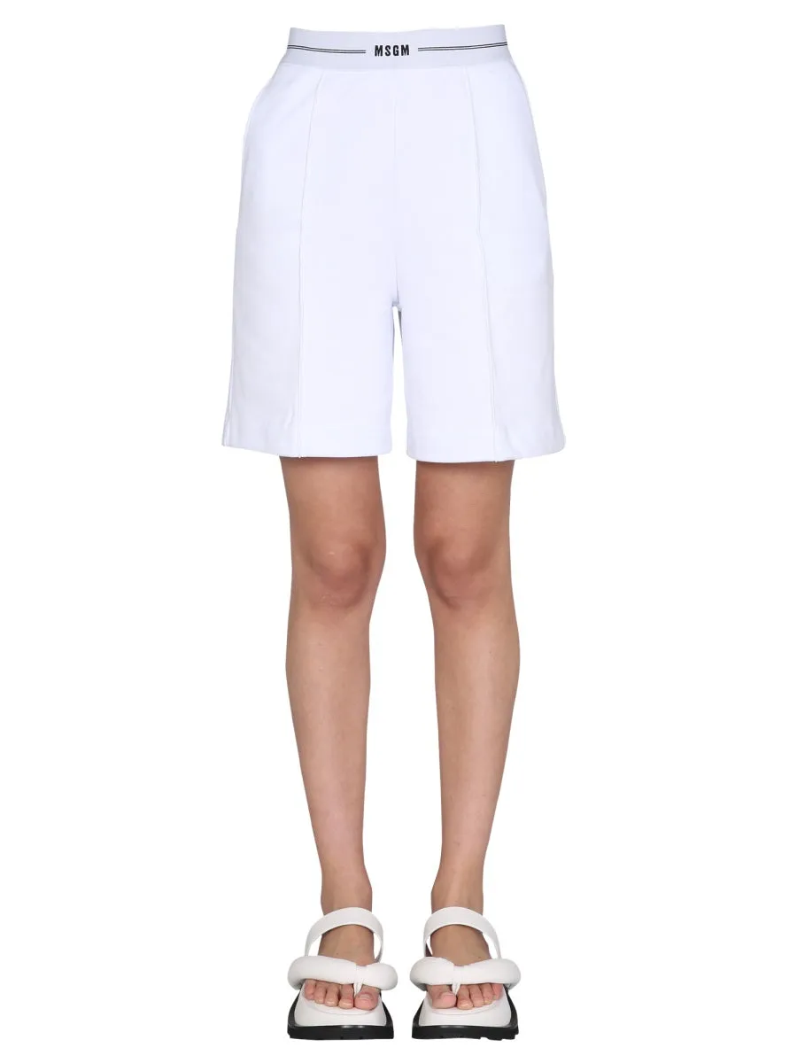 MSGM Logo Waistband High Waist Shorts