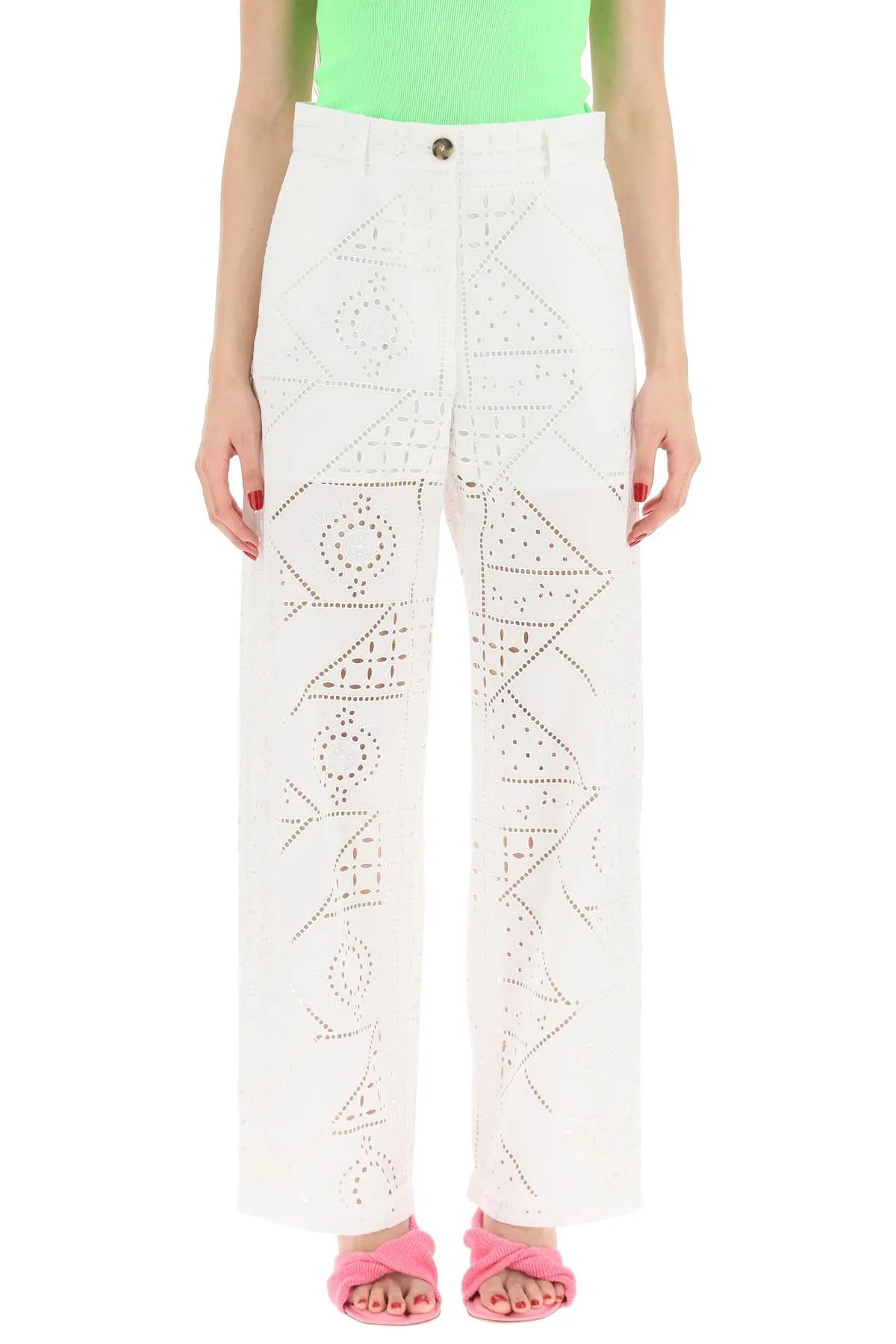 MSGM Perforated Straight-Leg Pants