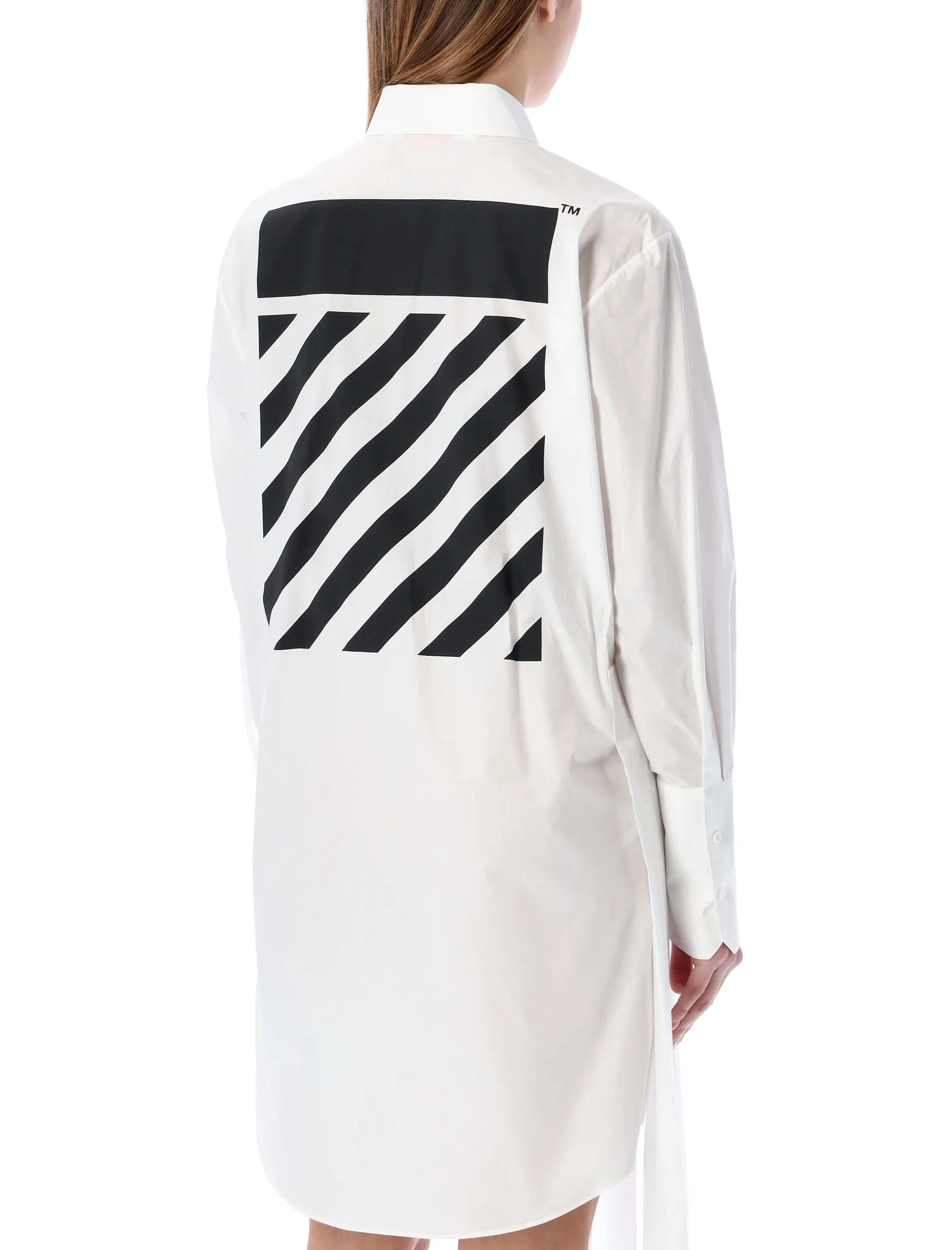 Off-White Asymmetric Pleated Stripe Printed Shirt Dress