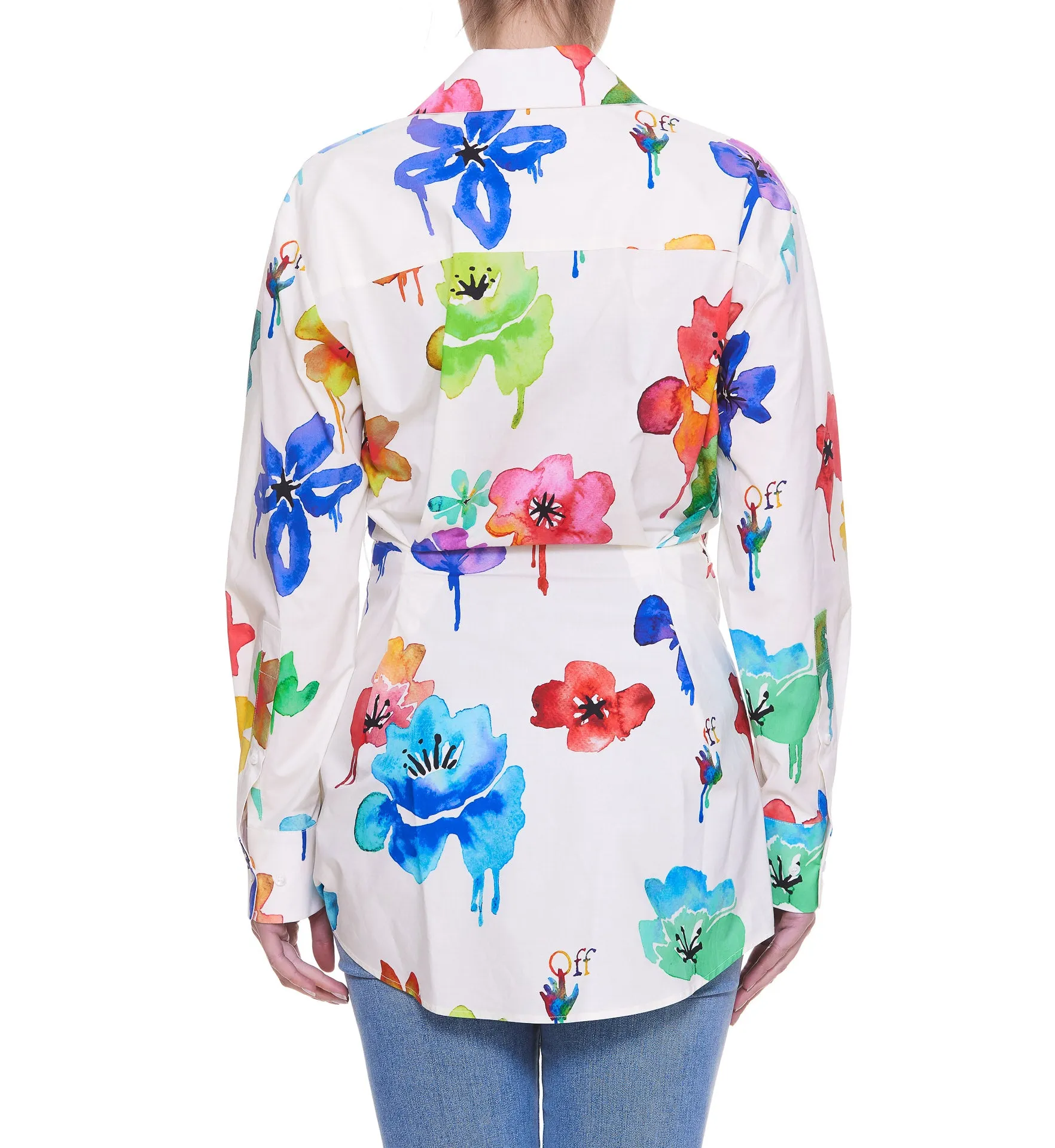 Off-White Belted Floral Printed Shirt Dress