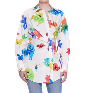 Off-White Belted Floral Printed Shirt Dress