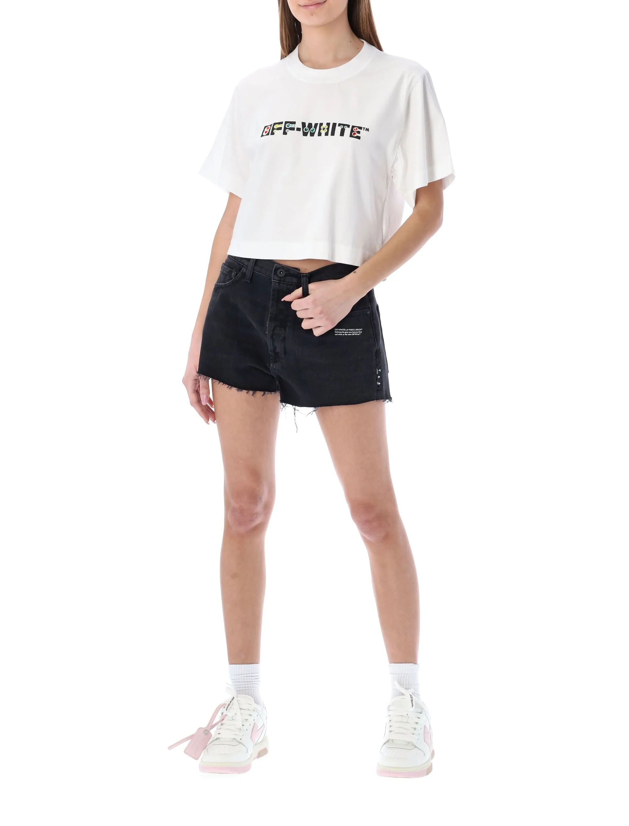 Off-White Logo Printed Crewneck Cropped T-Shirt