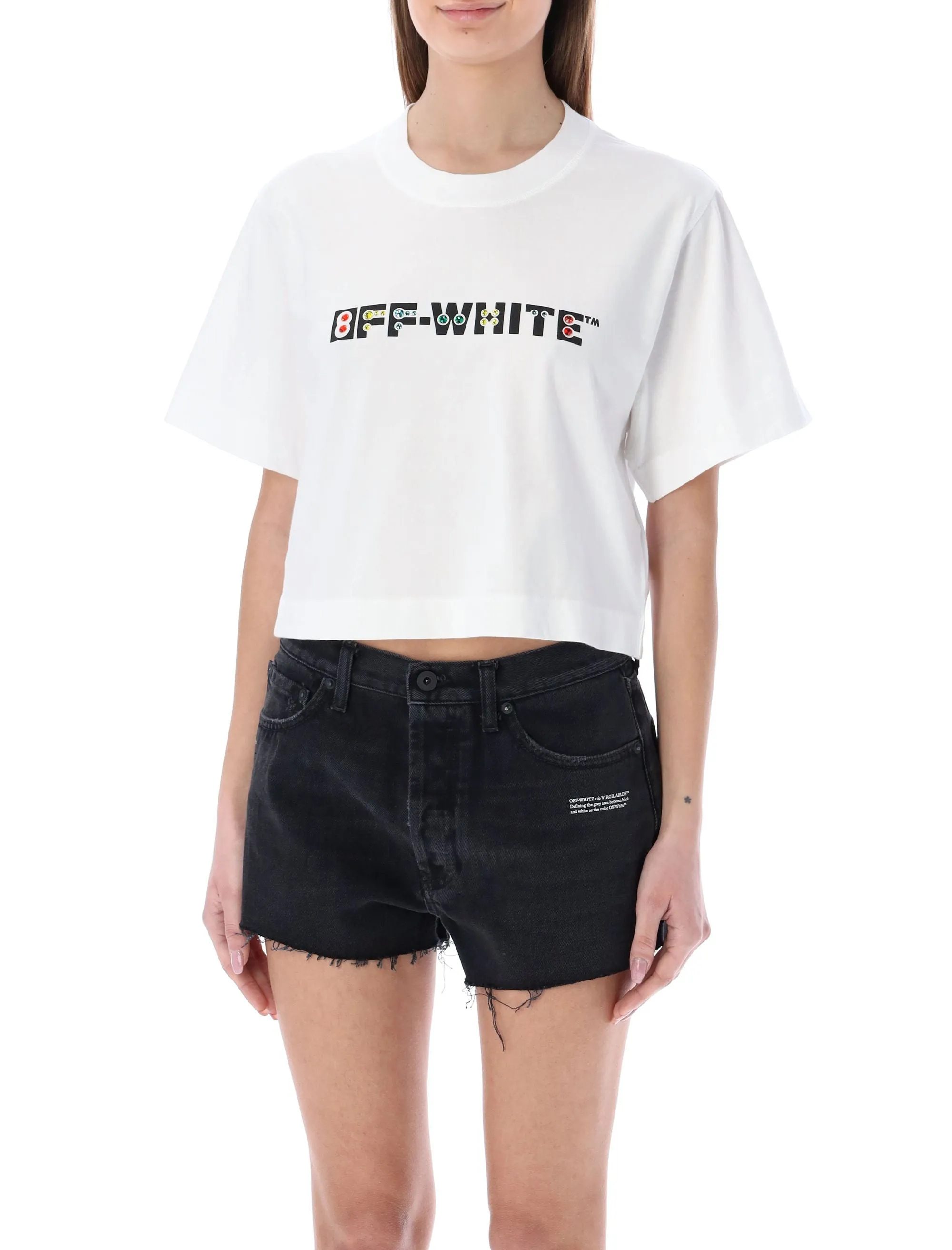 Off-White Logo Printed Crewneck Cropped T-Shirt
