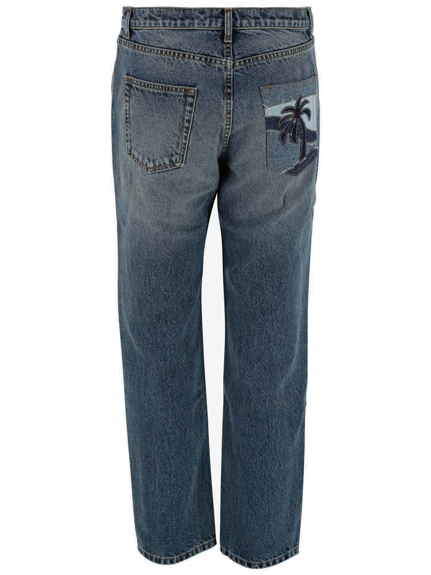 Palm Angels Palm Embroidered Mid-Rise Jeans