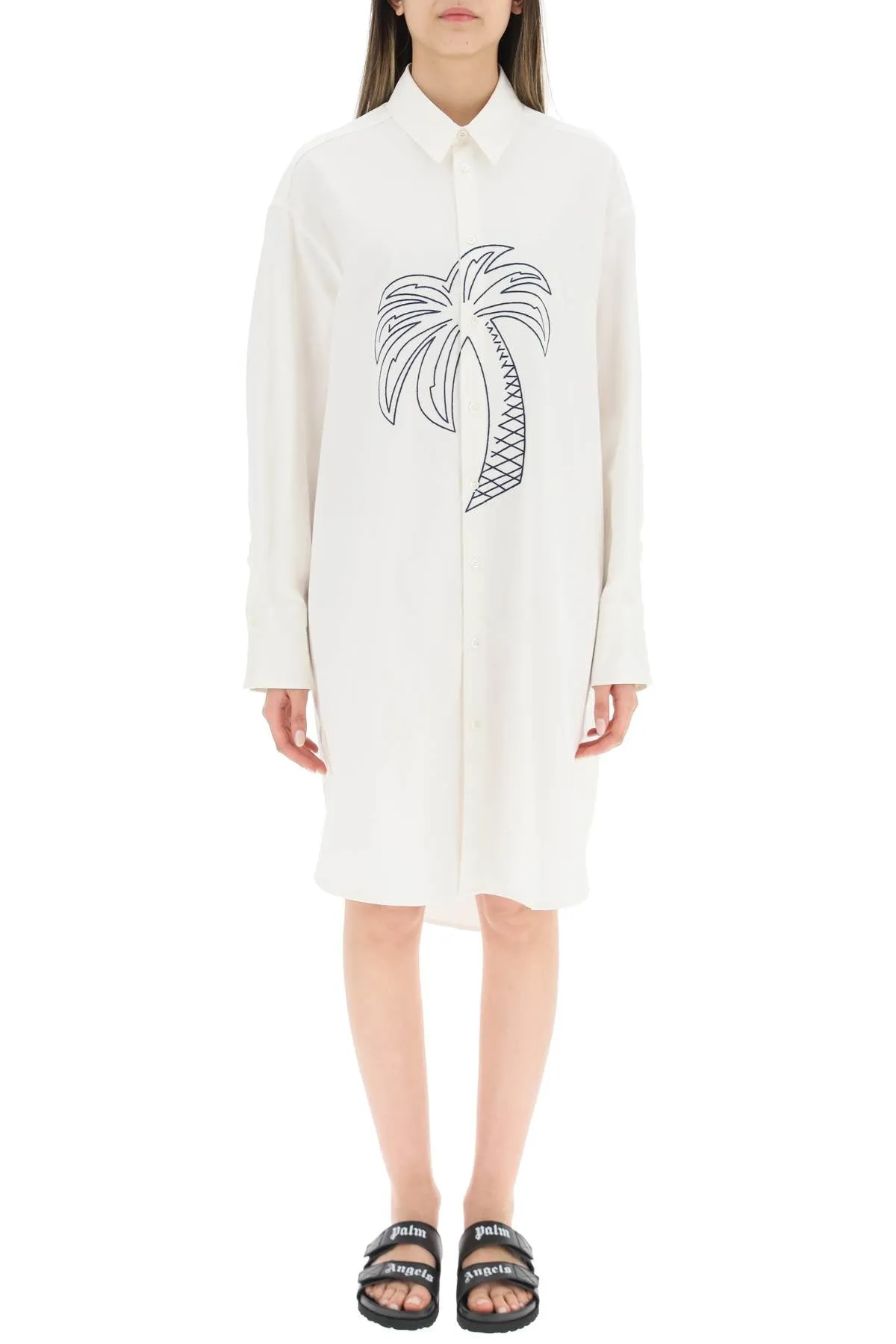 Palm Angels Palm Tree Print Long-Sleeved Shirt Dress
