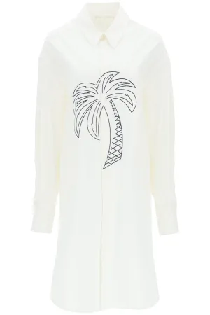 Palm Angels Palm Tree Print Long-Sleeved Shirt Dress